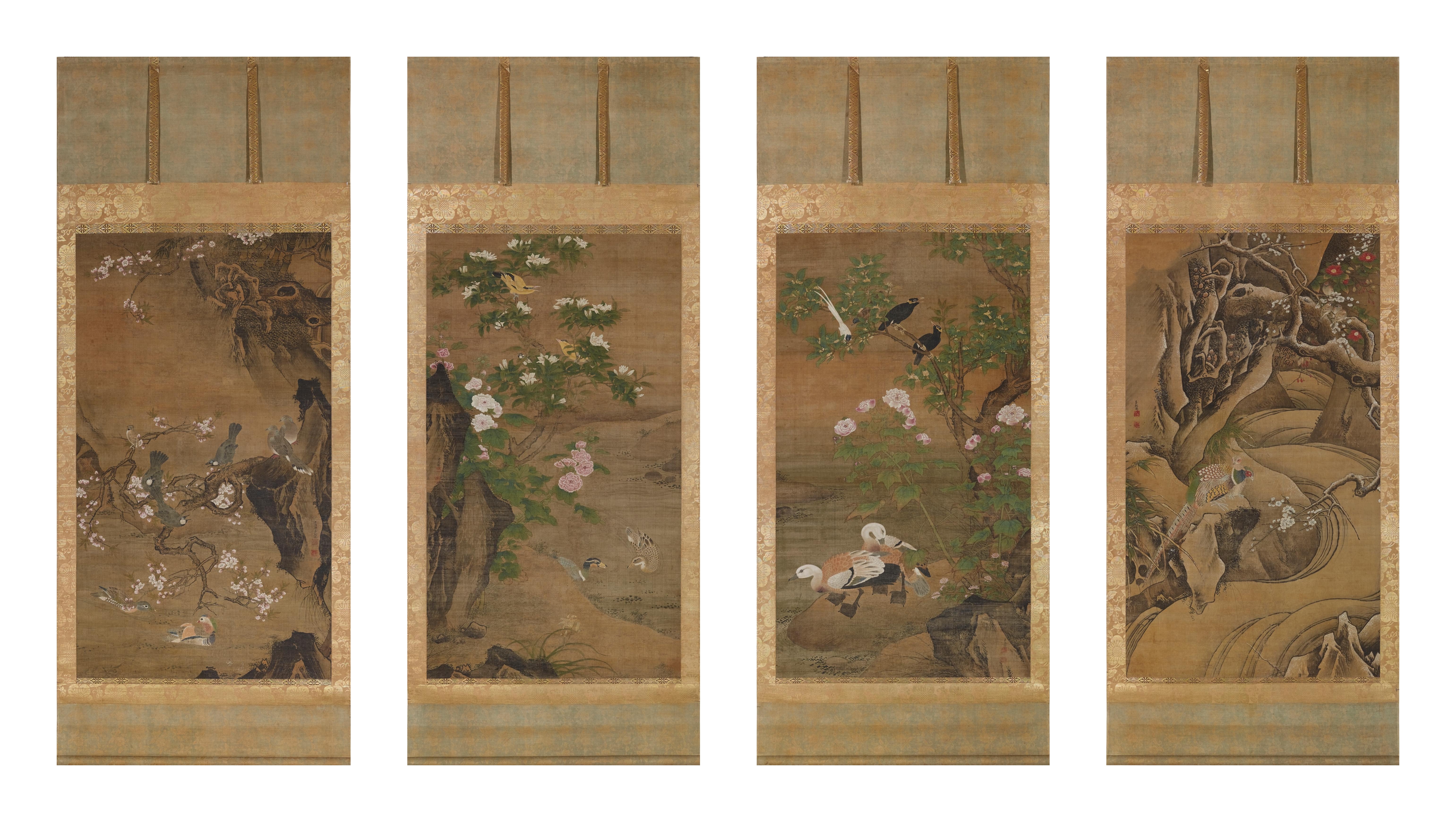 Four Seasons with Birds and Flowers Scrolls · 四季花鳥図軸